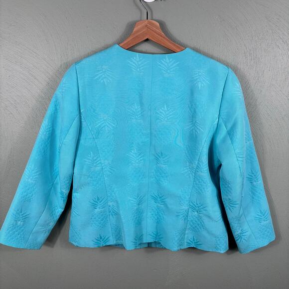 RSVP by Talbots Women's Size 8P Blue Matelasse Embossed Pineapple Blazer Jacket - Picture 2 of 11